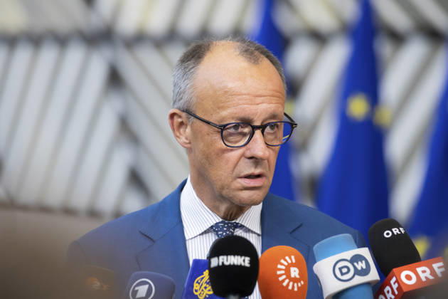 European Council Brussels, 18 06 2026 : European Council . Over a two-day summit, EU leaders will discuss key issues such as Europe s economic competitiveness, the EU s long-term budget, defence capabilities, Ukraine and the Middle East. Pix : Friedrich Merz . Credit : Aurore Martignoni CC . Brussels Belgium  Copyright: xContentxCurationx AurorexMartignonix xCCx