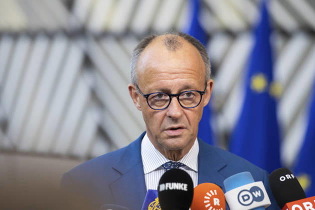 European Council Brussels, 18 06 2026 : European Council . Over a two-day summit, EU leaders will discuss key issues such as Europe s economic competitiveness, the EU s long-term budget, defence capabilities, Ukraine and the Middle East. Pix : Friedrich Merz . Credit : Aurore Martignoni CC . Brussels Belgium  Copyright: xContentxCurationx AurorexMartignonix xCCx