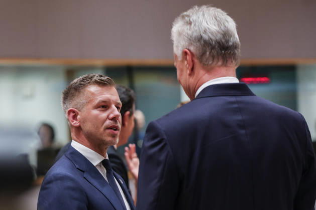 June 18, 2026, Brussels, Belgium, European Union: PETER MAGYAR speaks with GITANAS NAUSEDA, President of the Republic of Lithuania inside the European Council for the European Council Summit in Brussels. This is the first time he is showing up as prime minister into an official meeting as actin Prime Minister of Hungary. Since taking the seat he has become a new hope within the future of the positioning within the Hungarian and EU negotiation marking 16 years since the end of a full one regime by Viktor ORban Brussels European Union - ZUMAo116 20260618_znp_o116_033 Copyright: xBiancaxOterox
