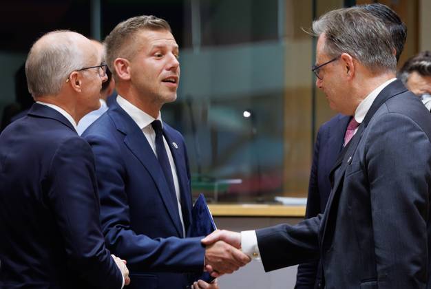 Luxembourgish Prime Minister Luc Frieden, Hungary Prime Minister Peter Magyar and Belgian Prime Minister Bart De Wever pictured during a European Council Summit, Thursday 18 June 2026, at the Council of the European Union, in Brussels.  BENOITxDOPPAGNE 178116065