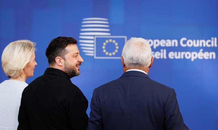 European Commission President Ursula von der Leyen, Ukraine president Volodymyr Zelensky and European Council President Antonio Costa pictured at the arrivals of a European Council Summit, Thursday 18 June 2026, at the Council of the European Union, in Brussels.  BENOITxDOPPAGNE 178121071