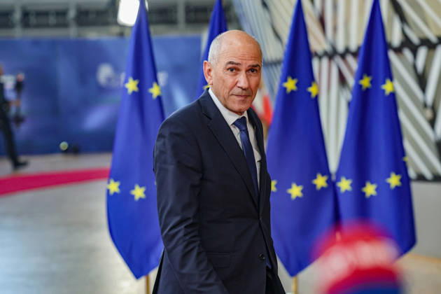 June 18, 2026, Brussels, Belgium, European Union: JANEZ JANSA, Prime Minister of Slovenia, walks out to greet the press ahead of a roundtable meeting during the first night of the European Council Summit in Brussels. Slovenia is expected to focus on competitiveness, economic reform, defence and security, migration, enlargement and the EUâ€⠢s next long-term budget, alongside wider discussions on Ukraine and the Middle East. Brussels European Union - ZUMAo116 20260618_znp_o116_081 Copyright: xBiancaxOterox