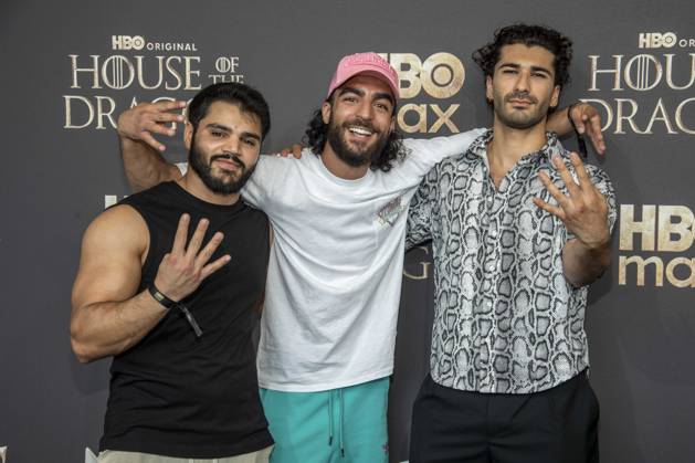 ABB HBOs Mohammad Eliraqui, Soufiane El Mesaudi, and Mohamed Kanj Khamis appeared on the red carpet at the German premiere of the third season of the HBO Original series House of the Dragon at Kino International on June 19, 2026, in Berlin, Germany,detected_source_language