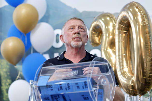 Tennis legend Boris Becker at a raffle drawing during his appearance at the Summer Activity Days at the Bad Honnef RV Park, Bad Honnef, June 21, 2026, North Rhine-Westphalia, Germany,detected_source_language Copyright: xChristophxHardtx
