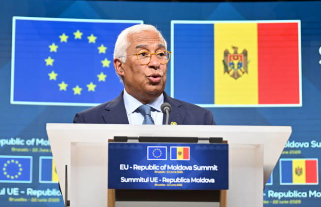 2nd EU-Republic of Moldova Summit in Brussels BRUSSELS, BELGIUM - JUNE 22: EU Council President Antonio Costa attends a joint press conference following the 2nd EU-Moldova Summit alongside European Commission President Ursula von der Leyen and Moldovan President Maia Sandu in Brussels, Belgium on June 22, 2026. Dursun Aydemir Anadolu Brussels Belgium. Editorial use only. Please get in touch for any other usage.  Copyright: x2026xAnadoluxDursunxAydemirx