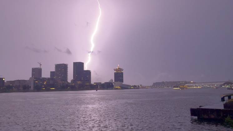 Amsterdam The Netherlands 26th June 2026 A spectacular electric storm passes over Het Ij waterway in the centre of the city making an end to the heatwave of the past week. het weer, weather, wetter, lightning, thunder, onweer,
