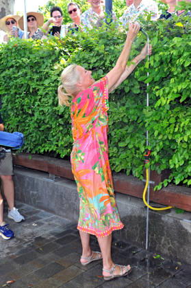 ZDF Fernsehgarten TV host Andrea Kiwi Kiewel cools off in the shower during the ZDF entertainment show Fernsehgarten on June 28, 2026, in Mainz 20260628MWI130695