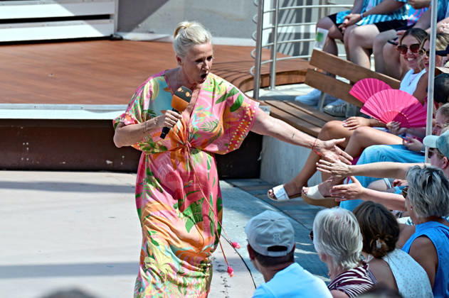 ZDF Fernsehgarten TV host Andrea Kiwi Kiewel during the ZDF entertainment show Fernsehgarten on June 28, 2026, in Mainz 20260628MWI130885