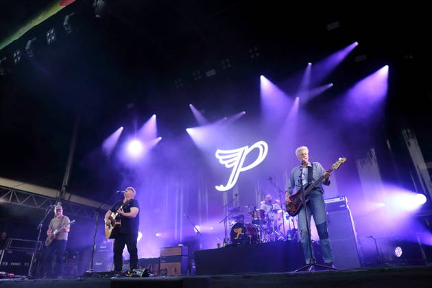 Joey Santiago, Black Francis, David Lovering, and Emma Richardson (from left), members of the band Pixies, at a concert at the Spandau Citadel in Berlin, June 30, 2026. Pixies Concert Berlin