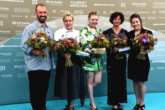 Award Winners: Christoph Otto, Best Emerging Producer; Susanne Heinrich, Best Emerging Screenwriter; Ricarda Seifried, Best Emerging Actress; Ella Cieslinski and Nina Wesemann, Best Emerging Female Directors; Munich, July 4, 2026; University of Television and Film; 43rd Munich Film Festival; FoSpecial Award for New German Cinema Bernd Eichinger Square Photo Munich