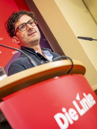 Luigi Pantisano EUR, Germany, Berlin, July 6, 2026 Press conference by Luigi Pantisano, Chair of the Die Linke party, at the Karl Liebknecht House on current issues