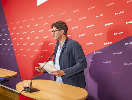 Luigi Pantisano EUR, Germany, Berlin, July 6, 2026 Press conference by Luigi Pantisano, chairman of the Die Linke party, at the Karl Liebknecht House on current issues