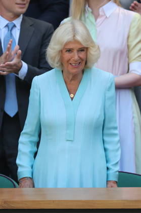 . 08 07 2026. London, United Kingdom. Queen Camilla, Peter Phillips and Harriet Sperling in the Royal Box on day ten of the Wimbledon Tennis Championships in London. xStephenxLockx xi-Imagesx IIM-26894-0029