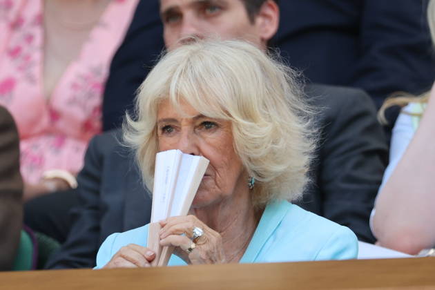 . 08 07 2026. London, United Kingdom. Queen Camilla, Peter Phillips and Harriet Sperling in the Royal Box on day ten of the Wimbledon Tennis Championships in London. xStephenxLockx xi-Imagesx IIM-26894-0042