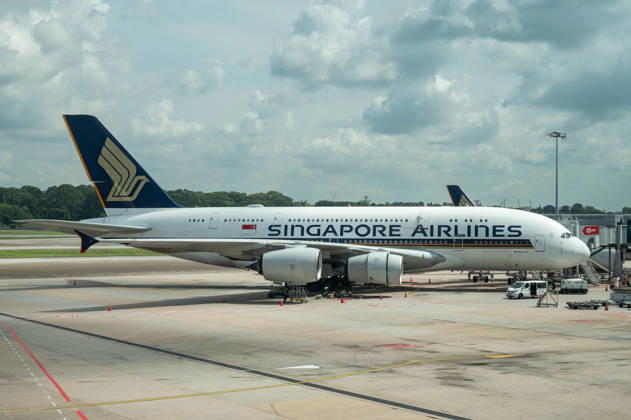 June 29, 2026, Singapore, Republic of Singapore, Asia An Airbus A380-800 passenger aircraft operated by Singapore Airlines, with registration number 9V SKU, is parked at a gate in Terminal 3 at Singapore Changi International Airport (SIN). Singapore Airlines is a member of the Star Alliance, an international network of airlines.