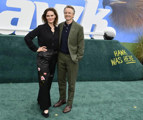 Cast member David Hornsby (R) and his wife, actress Emily Deschanel attend the premiere of the Netflix sport comedy TV series The Hawk at the Directors Village in the Westwood section of Los Angeles on Thursday, July 9, 2026. Storyline Follows Lonnie Hawkins, 2004 s top golfer, as he struggles to recapture his magic late in his career, refusing to believe he s anything other than one stroke away from golf s greatest comeback. LAP2026070940 JIMxRUYMEN