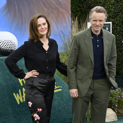 Cast member David Hornsby (R) and his wife, actress Emily Deschanel attend the premiere of the Netflix sport comedy TV series The Hawk at the Directors Village in the Westwood section of Los Angeles on Thursday, July 9, 2026. Storyline Follows Lonnie Hawkins, 2004 s top golfer, as he struggles to recapture his magic late in his career, refusing to believe he s anything other than one stroke away from golf s greatest comeback. LAP2026070937 JIMxRUYMEN