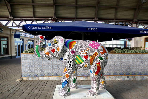 Trunks Across The Thames Ellie Pants decorated with underwear in Windsor Old Station. Trunks across the Thames is Thames Hospice™s very first art trail which will see businesses, schools, community groups and artists unite to create a free, fun, family-friendly trail of discovery for the local community to explore and enjoy. The majestic herd will be marching between 13th July to 13th September 2026! The herd of individually designed magnificent elephant sculptures will bring vibrancy, colour and creative artistry, transforming the streets, parks and open spaces of Slough, Eton and Windsor into a glorious open-air gallery., Credit:Geoffrey Swaine Geoff Swaine - B4563 Avalon UK, Berkshire, Windsor Copyright: xGeoffreyxSwainex xGeoffxSwainex-xB4563x xAvalonx 1116316125