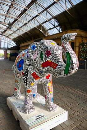 Trunks Across The Thames Ellie Pants decorated with underwear in Windsor Old Station. Trunks across the Thames is Thames Hospice™s very first art trail which will see businesses, schools, community groups and artists unite to create a free, fun, family-friendly trail of discovery for the local community to explore and enjoy. The majestic herd will be marching between 13th July to 13th September 2026! The herd of individually designed magnificent elephant sculptures will bring vibrancy, colour and creative artistry, transforming the streets, parks and open spaces of Slough, Eton and Windsor into a glorious open-air gallery., Credit:Geoffrey Swaine Geoff Swaine - B4563 Avalon UK, Berkshire, Windsor Copyright: xGeoffreyxSwainex xGeoffxSwainex-xB4563x xAvalonx 1116316144