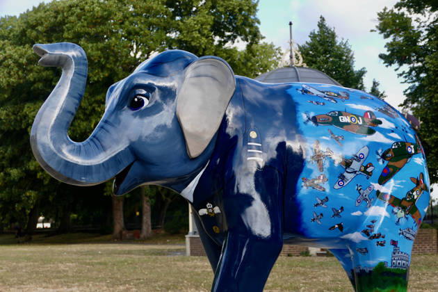 Trunks Across The Thames Windsor Hurricane a tribute to the aircraft in Alexandra Gardens by Karis Youngman. Trunks across the Thames is Thames Hospice™s very first art trail which will see businesses, schools, community groups and artists unite to create a free, fun, family-friendly trail of discovery for the local community to explore and enjoy. The majestic herd will be marching between 13th July to 13th September 2026! The herd of individually designed magnificent elephant sculptures will bring vibrancy, colour and creative artistry, transforming the streets, parks and open spaces of Slough, Eton and Windsor into a glorious open-air gallery., Credit:Geoffrey Swaine Geoff Swaine - B4563 Avalon UK, Berkshire, Windsor Copyright: xGeoffreyxSwainex xGeoffxSwainex-xB4563x xAvalonx 1116316173