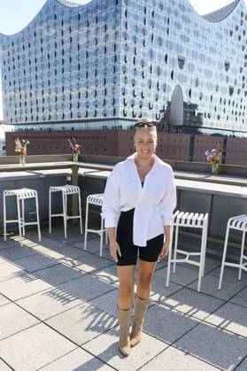 ABB DARNELL Jo Wuensche, a fitness influencer from Hamburg, was a guest at the QVC x Bruce Darnell collection fashion presentation at Sturmfreie Bude Elphiblickin in Hamburg on July 15, 2026, in Hamburg, Germany