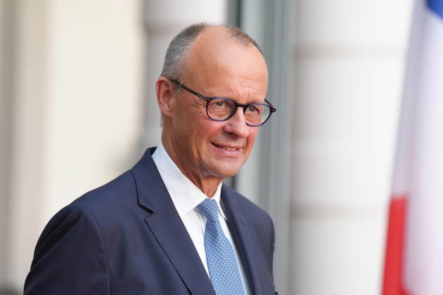 Visit by the French President to Federal Chancellor Merz in Bensberg: Federal Chancellor Friedrich Merz is pictured with a friendly expression before welcoming French President Macron, Bensberg, July 16, 2026, Bensberg, North Rhine-Westphalia, Germany
