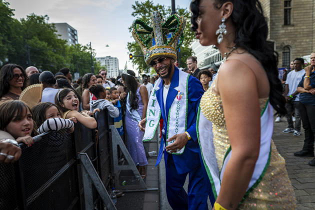 July 24, 2026, Rotterdam, South Holland, Netherlands: 24 July 2026, Rotterdam, the Netherlands. The ZomerCarnaval king and queen dance and interact with the crowd. Competing in the Battle of Drums, three brass band groupsÃ¢â‚¬ Rhythm Allstars Brass Band, S.L.R. Brass Band, and Latin Music Brass BandÃ¢â‚¬ perform during the Battle of Drums. This is the opening event of Rotterdam UnlimitedÃ¢â‚¬â ¢s Zomercarnaval 2026. Rotterdam Netherlands  - ZUMAp202 20260724_zip_p202_011 Copyright: xJamesxPetermeierx
