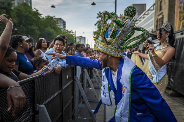 July 24, 2026, Rotterdam, South Holland, Netherlands: 24 July 2026, Rotterdam, the Netherlands. The ZomerCarnaval king and queen dance and interact with the crowd. Competing in the Battle of Drums, three brass band groupsÃ¢â‚¬ Rhythm Allstars Brass Band, S.L.R. Brass Band, and Latin Music Brass BandÃ¢â‚¬ perform during the Battle of Drums. This is the opening event of Rotterdam UnlimitedÃ¢â‚¬â ¢s Zomercarnaval 2026. Rotterdam Netherlands  - ZUMAp202 20260724_zip_p202_014 Copyright: xJamesxPetermeierx