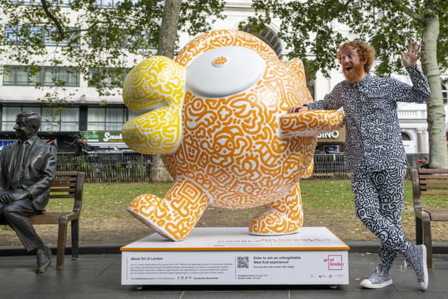July 28, 2026, London, London, UK: LONDON, UK. Ã¢â‚¬ËœOrange FishÃ¢â‚¬â ¢ in Leicester Square. Art of London launches Mr DoodleÃ¢â‚¬â ¢s Doodle Discovery, a free art trail featuring a live doodling workshop and five specially commissioned sculptures across LondonÃ¢â‚¬â ¢s West End by internationally acclaimed artist Sam Cox, known professionally as Mr Doodle (pictured). The public art experience is on display until 30 August 2026. London UK  - ZUMAl94_ 20260728_zaf_l94_021 Copyright: xStephenxChungx