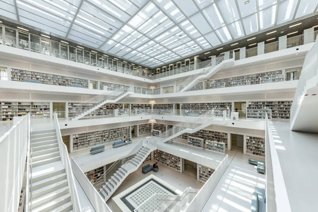 Stuttgart City Library on Mailänder Platz—Interior View, July 30, 2026, Stuttgart, Baden-Württemberg, Germany