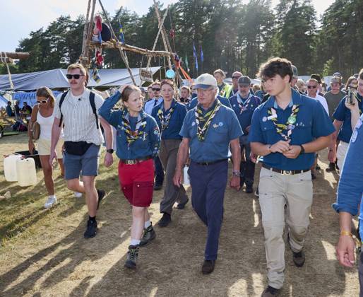 King Carl XVI Gustaf scout, and visit scout camp 2026-07-31 KRISTIANSTAD SWEDEN , King Carl XVI Gustaf are visiting the Jamboree 26 scout camp in Kristianstad in south Sweden., The King has been a scout himself since childhood., PICTURE: King Carl XV Gustaf visit scout camp., PHOTO:hbg-bild mega. 31 Jul 2026 Pictured: King Carl XVI Gustaf of Sweden visit scoutcamp in south Sweden.  Copyright: xThexMegaxAgencyxhbgbildx xMEGAx