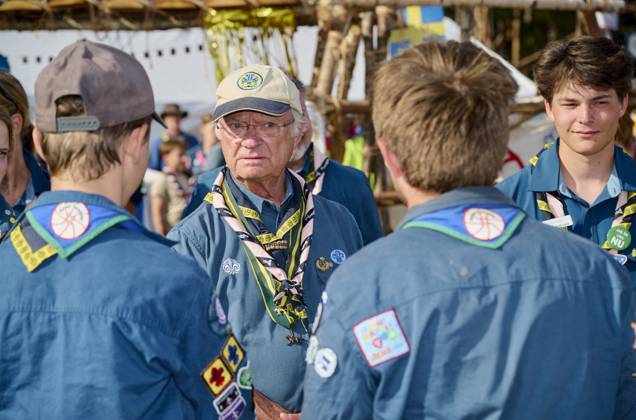 King Carl XVI Gustaf scout, and visit scout camp 2026-07-31 KRISTIANSTAD SWEDEN , King Carl XVI Gustaf are visiting the Jamboree 26 scout camp in Kristianstad in south Sweden., The King has been a scout himself since childhood., PICTURE: King Carl XV Gustaf visit scout camp., PHOTO:hbg-bild mega. 31 Jul 2026 Pictured: King Carl XVI Gustaf of Sweden visit scoutcamp in south Sweden.  Copyright: xThexMegaxAgencyxhbgbildx xMEGAx