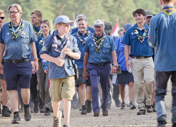 King Carl XVI Gustaf scout, and visit scout camp 2026-07-31 KRISTIANSTAD SWEDEN , King Carl XVI Gustaf are visiting the Jamboree 26 scout camp in Kristianstad in south Sweden., The King has been a scout himself since childhood., PICTURE: King Carl XV Gustaf visit scout camp., PHOTO:hbg-bild mega. 31 Jul 2026 Pictured: King Carl XVI Gustaf of Sweden visit scoutcamp in south Sweden.  Copyright: xThexMegaxAgencyxhbgbildx xMEGAx