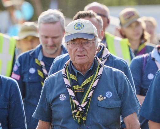 King Carl XVI Gustaf scout, and visit scout camp 2026-07-31 KRISTIANSTAD SWEDEN , King Carl XVI Gustaf are visiting the Jamboree 26 scout camp in Kristianstad in south Sweden., The King has been a scout himself since childhood., PICTURE: King Carl XV Gustaf visit scout camp., PHOTO:hbg-bild mega. 31 Jul 2026 Pictured: King Carl XVI Gustaf of Sweden visit scoutcamp in south Sweden.  Copyright: xThexMegaxAgencyxhbgbildx xMEGAx