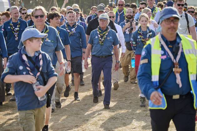 King Carl XVI Gustaf scout, and visit scout camp 2026-07-31 KRISTIANSTAD SWEDEN , King Carl XVI Gustaf are visiting the Jamboree 26 scout camp in Kristianstad in south Sweden., The King has been a scout himself since childhood., PICTURE: King Carl XV Gustaf visit scout camp., PHOTO:hbg-bild mega. 31 Jul 2026 Pictured: King Carl XVI Gustaf of Sweden visit scoutcamp in south Sweden.  Copyright: xThexMegaxAgencyxhbgbildx xMEGAx