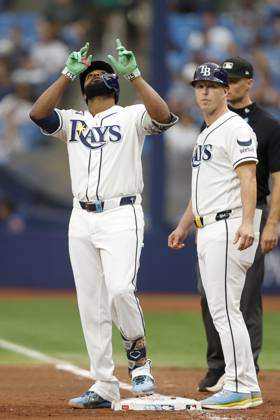 August 2, 2026, St. Petersburg, Florida, USA: Tampa Bay Rays third baseman Junior Caminero (13) reacts after his single against the Chicago White Sox during the eighth inning on Sunday, Aug. 2, 2026 in St. Petersburg. St. Petersburg USA - ZUMAs70_ 20260802_zan_s70_018 Copyright: xLuisxSantanax