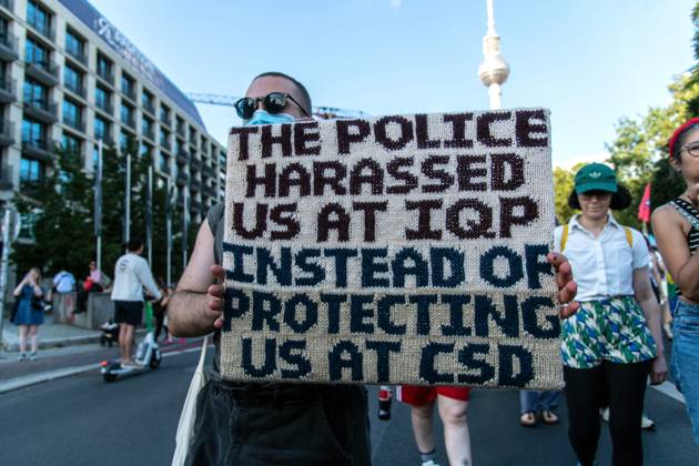 August 2, 2026, Berlin, Germany: BERLIN, Germany †August 2, 2026: Thousands of people gather at Neptunebrunnen under the slogan â€oeFrom Grief to Anger to Resistance†to condemn the recent attack at Berlin Pride. The peaceful march continued to the Brandenburg Gate with participants carrying banners, posters, and drums. Police arrested one suspect near the demonstration who was carrying a German flag and fireworks. Berlin Germany - ZUMAq101 20260802_zna_q101_163 Copyright: xAndro SxTrujillox