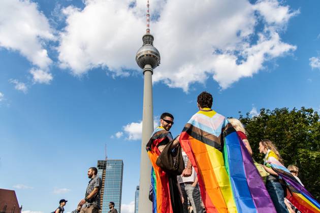 August 2, 2026, Berlin, Germany: BERLIN, Germany †August 2, 2026: Thousands of people gather at Neptunebrunnen under the slogan â€oeFrom Grief to Anger to Resistance†to condemn the recent attack at Berlin Pride. The peaceful march continued to the Brandenburg Gate with participants carrying banners, posters, and drums. Police arrested one suspect near the demonstration who was carrying a German flag and fireworks. Berlin Germany - ZUMAq101 20260802_zna_q101_172 Copyright: xAndro SxTrujillox