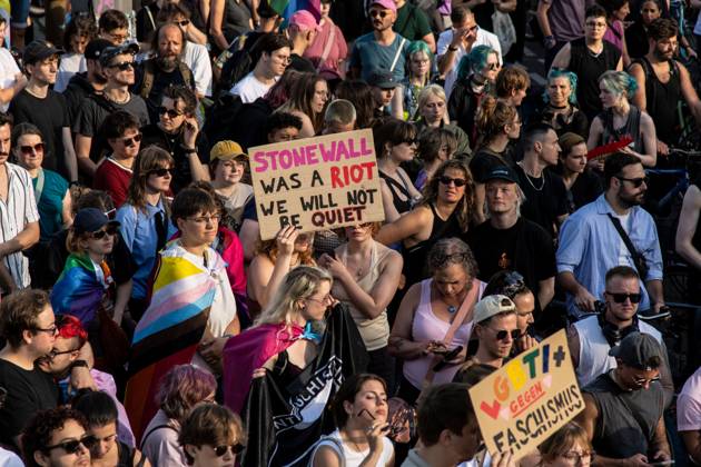 August 2, 2026, Berlin, Germany: BERLIN, Germany †August 2, 2026: Thousands of people gather at Neptunebrunnen under the slogan â€oeFrom Grief to Anger to Resistance†to condemn the recent attack at Berlin Pride. The peaceful march continued to the Brandenburg Gate with participants carrying banners, posters, and drums. Police arrested one suspect near the demonstration who was carrying a German flag and fireworks. Berlin Germany - ZUMAq101 20260802_zna_q101_176 Copyright: xAndro SxTrujillox