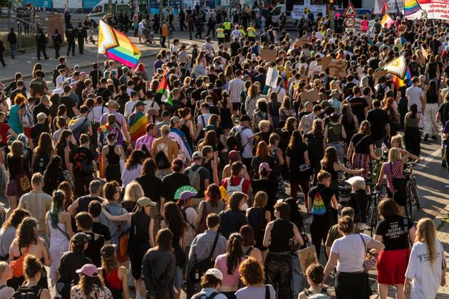 August 2, 2026, Berlin, Germany: BERLIN, Germany Ã¢â‚¬ August 2, 2026: Thousands of people gather at Neptunebrunnen under the slogan Ã¢â‚¬oeFrom Grief to Anger to ResistanceÃ¢â‚¬Â to condemn the recent attack at Berlin Pride. The peaceful march continued to the Brandenburg Gate with participants carrying banners, posters, and drums. Police arrested one suspect near the demonstration who was carrying a German flag and fireworks. Berlin Germany - ZUMAq101 20260802_zna_q101_178 Copyright: xAndro SxTrujillox