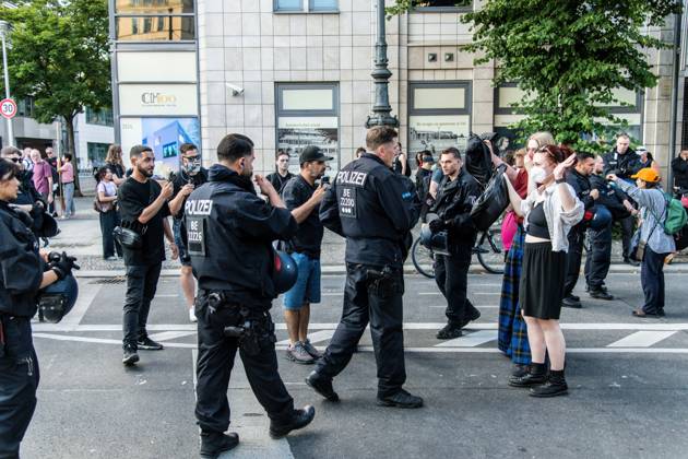 August 2, 2026, Berlin, Germany: BERLIN, Germany †August 2, 2026: Thousands of people gather at Neptunebrunnen under the slogan â€oeFrom Grief to Anger to Resistance†to condemn the recent attack at Berlin Pride. The peaceful march continued to the Brandenburg Gate with participants carrying banners, posters, and drums. Police arrested one suspect near the demonstration who was carrying a German flag and fireworks. Berlin Germany - ZUMAq101 20260802_zna_q101_182 Copyright: xAndro SxTrujillox