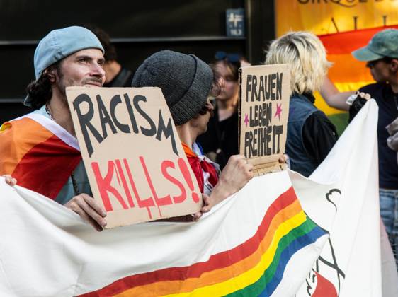 August 2, 2026, Berlin, Germany: BERLIN, Germany †August 2, 2026: Thousands of people gather at Neptunebrunnen under the slogan â€oeFrom Grief to Anger to Resistance†to condemn the recent attack at Berlin Pride. The peaceful march continued to the Brandenburg Gate with participants carrying banners, posters, and drums. Police arrested one suspect near the demonstration who was carrying a German flag and fireworks. Berlin Germany - ZUMAq101 20260802_zna_q101_185 Copyright: xAndro SxTrujillox
