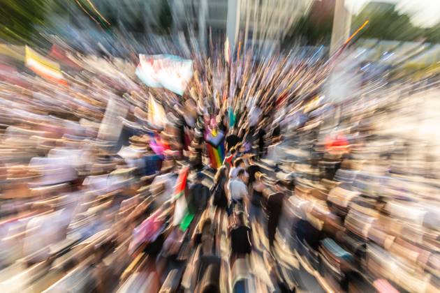 August 2, 2026, Berlin, Germany: BERLIN, Germany †August 2, 2026: Thousands of people gather at Neptunebrunnen under the slogan â€oeFrom Grief to Anger to Resistance†to condemn the recent attack at Berlin Pride. The peaceful march continued to the Brandenburg Gate with participants carrying banners, posters, and drums. Police arrested one suspect near the demonstration who was carrying a German flag and fireworks. Berlin Germany - ZUMAq101 20260802_zna_q101_188 Copyright: xAndro SxTrujillox