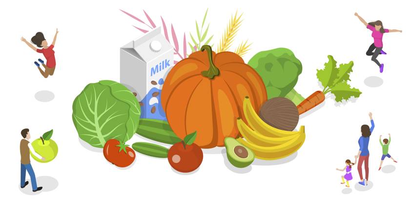 Isometrische flache Konzeptillustration von veganem Essen in 3D 3D Isometric Flat Conceptual Illustration of Vegan Food Copyright: imageBROKER AnastasiiaxTorianyk ibxplw18728446.jpg