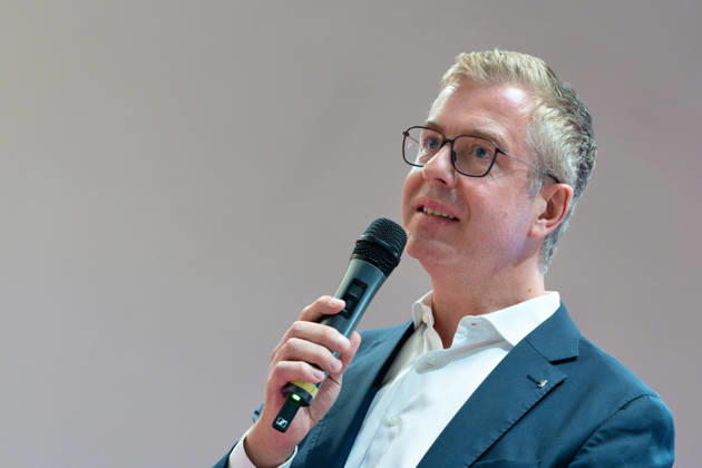 Berlin, August 18, 2026—Bitkom Policy Pitch for the 2026 Berlin House of Representatives election at Delta Campus Neukölln; Stefan Evers, the Berlin CDU’s top candidate for the 2026 Berlin House of Representatives election, is in attendance.