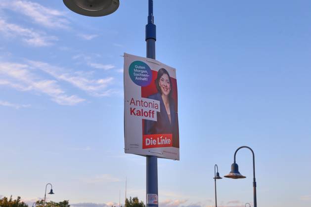 Bitterfeld-Wolfen, Saxony-Anhalt, Germany, August 20, 2026 Election posters for the 2026 state election featuring Antonia Kaloff of the Left Party Copyright: xdtsxNachrichtenagenturx dts_130634