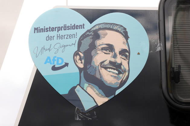 Simson Outing with Ulrich Siegmund: AfD State Election Campaign in Saxony-Anhalt with Lead Candidate Ulrich Siegmund; Symbolic Image: Heart Featuring Ulrich Siegmund’s Portrait with the Caption Minister-President—Minister-President of Hearts ; State Election Campaign, AfD, Simson ride on August 23, 2026, in Quedlinburg, Germany