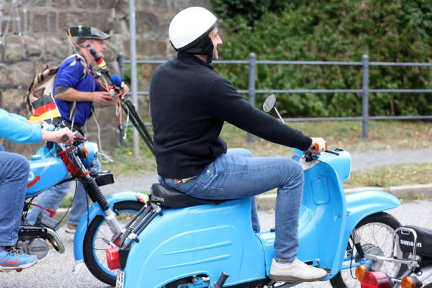 Simson Ride with Ulrich Siegmund: AfD State Election Campaign in Saxony-Anhalt with Lead Candidate Ulrich Siegmund. Pictured: Ulrich Siegmund. AfD State Election Campaign, AfD, Simson Ride on August 23, 2026, in Quedlinburg, Germany