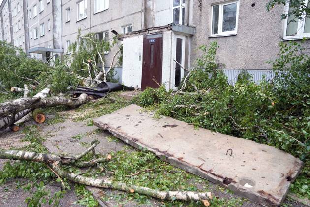 August 23, 2026, Riga, Latvija: The aftermath of a powerful storm is seen in Riga, Latvia, Aug. 23, 2026. Fallen and uprooted trees are scattered across residential areas, damaging parked cars, blocking roads and walkways, and posing a threat to nearby buildings. The storm, which swept across Latvia on Saturday evening and overnight, caused widespread damage across the country, with Riga recording the highest number of reports of storm-related incidents. As of Sunday morning, emergency services had received nearly 1,900 reports of damage caused by strong winds nationwide. Riga Latvija - ZUMAp305 20260823_zip_p305_016 Copyright: xEdijsxPalensx
