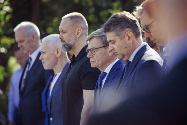 Johann Wadephul (CDU), Federal Minister of Foreign Affairs, takes part in a flag ceremony in Kharkiv to mark Ukrainian National Flag Day. Kharkiv, August 23, 2026. Photographed on behalf of the Federal Foreign Office. Kharkiv, Ukraine Copyright: xThomasxTrutschel AAx